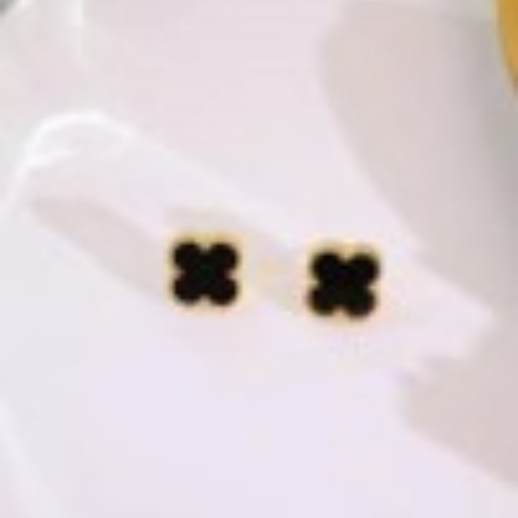 Small Black Enamelgoldrimmed Quatrefil Clover Stud Earrings